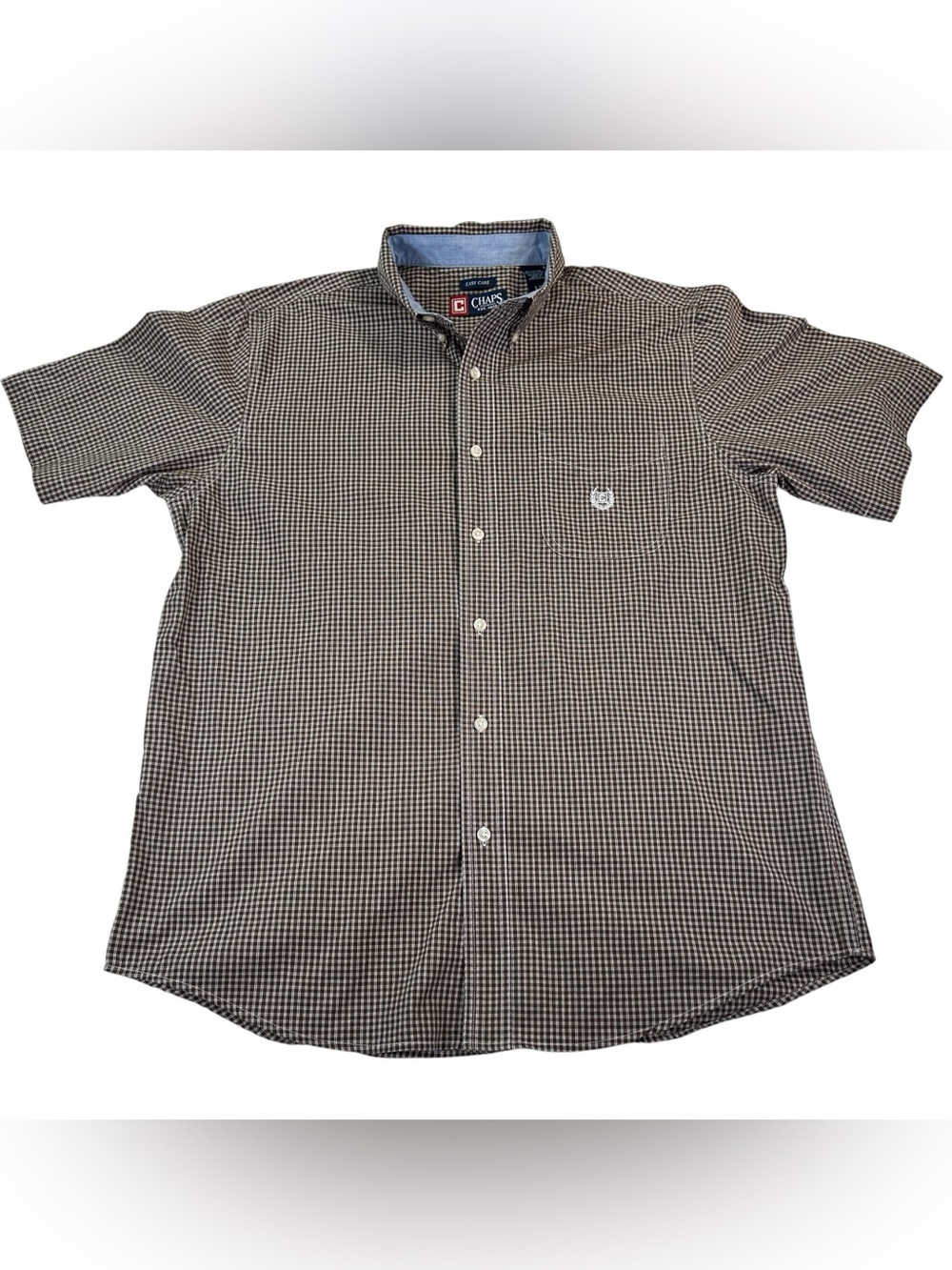 Chaps Men’s L Easy Care Short Sleeve Button Down Shirt Preppy Academia